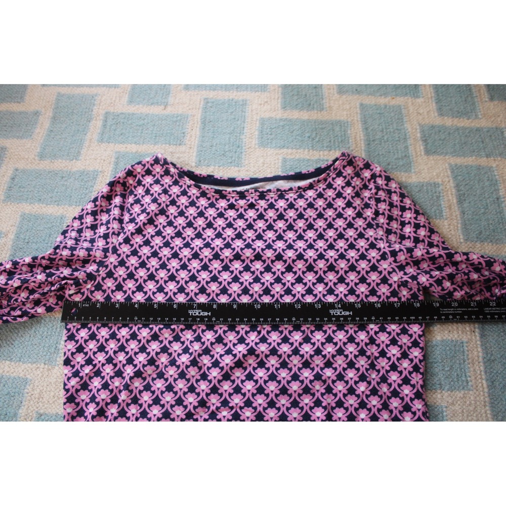 Talbots Size M Pink Navy Blue Floral Geometric Boatneck 3/4 Sleeve Tee Top - Picture 6 of 7